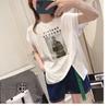 Coffee Large Version Short-sleeved T-shirt Women's Early Spring Summer Half-sleeved New Irregular Split Top T-shirt