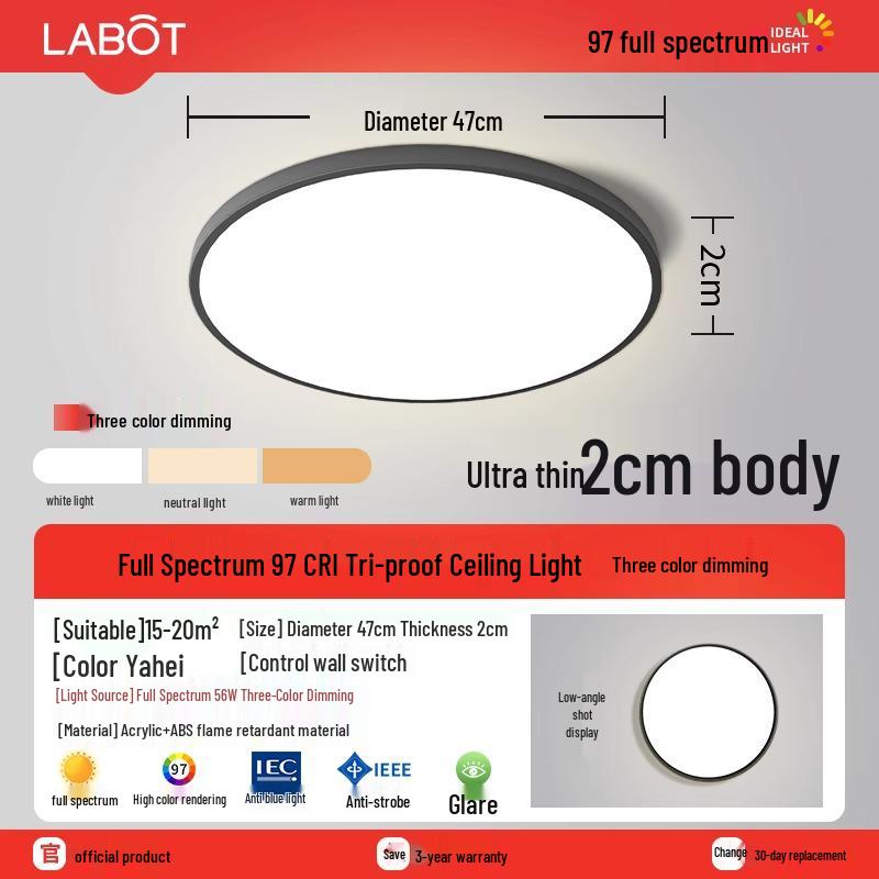 LED Ceiling Light: Three-Proof, Modern Minimalist Design for Bedroom, Balcony, Bathroom - Eye-Protective, Round Main Light