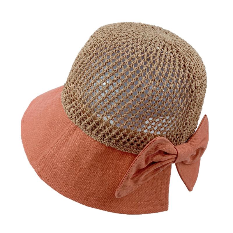Hat women's summer mesh breathable versatile bucket hat basin hat bow sunshade sunscreen beach sun hat