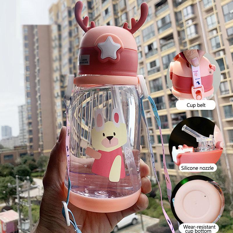 600 мл Детская поилка для воды Antler Creative Cartoon Baby Feeding Cups with strawproof Water Bottles Outdoor Children Cup