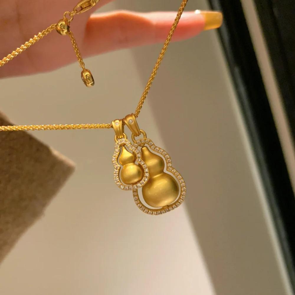 Stackable Necklace Rotating Diamond Gourd Pendant Copper Plated Ancient Gold Overlay Fashion Jewelry for Women