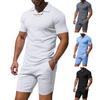 2Pcs/Set Men Outfit Lapel Short Sleeve Pullover Tops Elastic Drawstring Waist Pockets Shorts Set Solid Color Sportswear