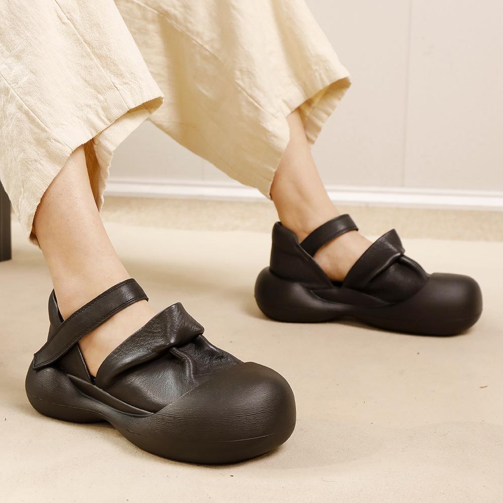 Fashion GKTINOO 2025 Spring New High Quality Cowhide Versatile Retro Genuine Leather Round Toe Thick Soled Women's Shoes