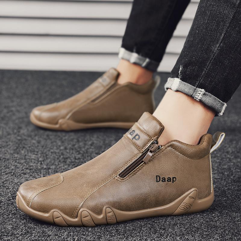 New Autumn Men's Shoes Leather Surface Mid-top Casual Slip-on Shoes Waterproof Labor Protection Comfortable and Versatile Shoes for Men