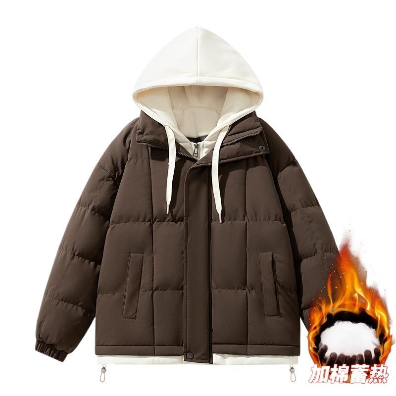 2025 New Winter Fake Two-piece Cotton-padded Clothes Hooded Cotton Clothes for Men and Women Couples with the Same Waterproof Loose Thickened Winter