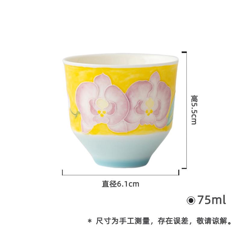 

75ml Hand-painted Hibiscus Flower Teacup Traditional Tea Bowl Cup For Tea Tea-tasting Meditation Cup Chazhan Master Cups Tea Set