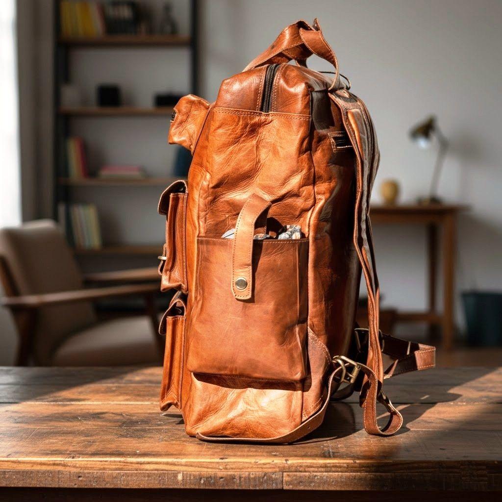 LARGE Hand-Crafted Genuine Leather Travel Backpack Brown Rucksack Laptop Bag NEW