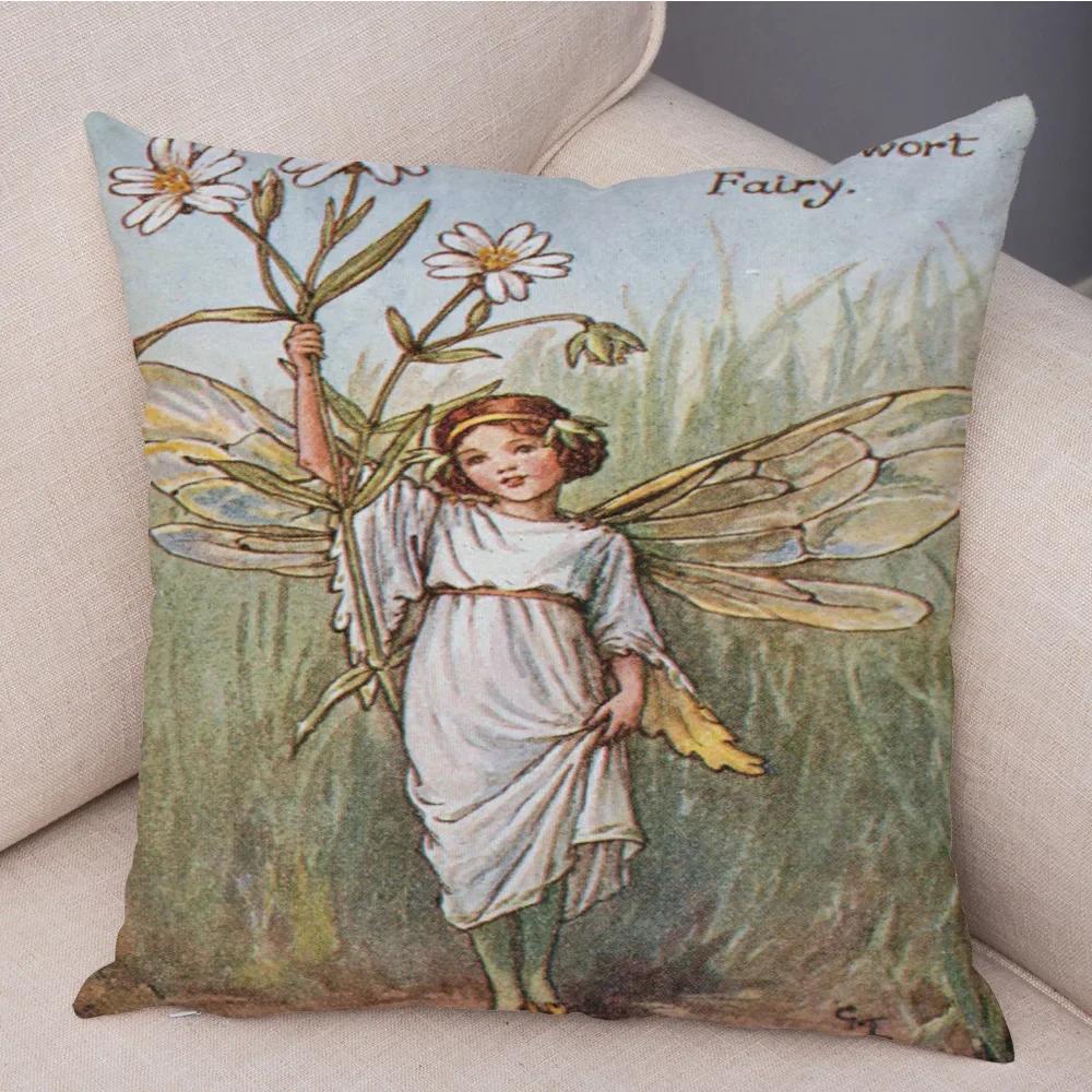 Lovely Color Cartoon Flower Girl Soft Cushion Set Fairy Tale World Elf Decoration Living Room Bedroom Sofa Home 45*45cm