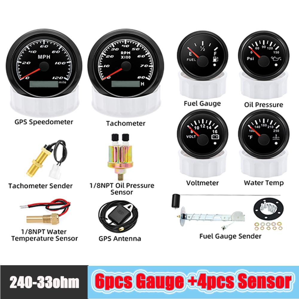 85mm Tachometer GPS Speedometer for Car Boat Multi-functional Gauges Kit with Sensor 52mm Water Temp Volt Oil Press Fuel Meter