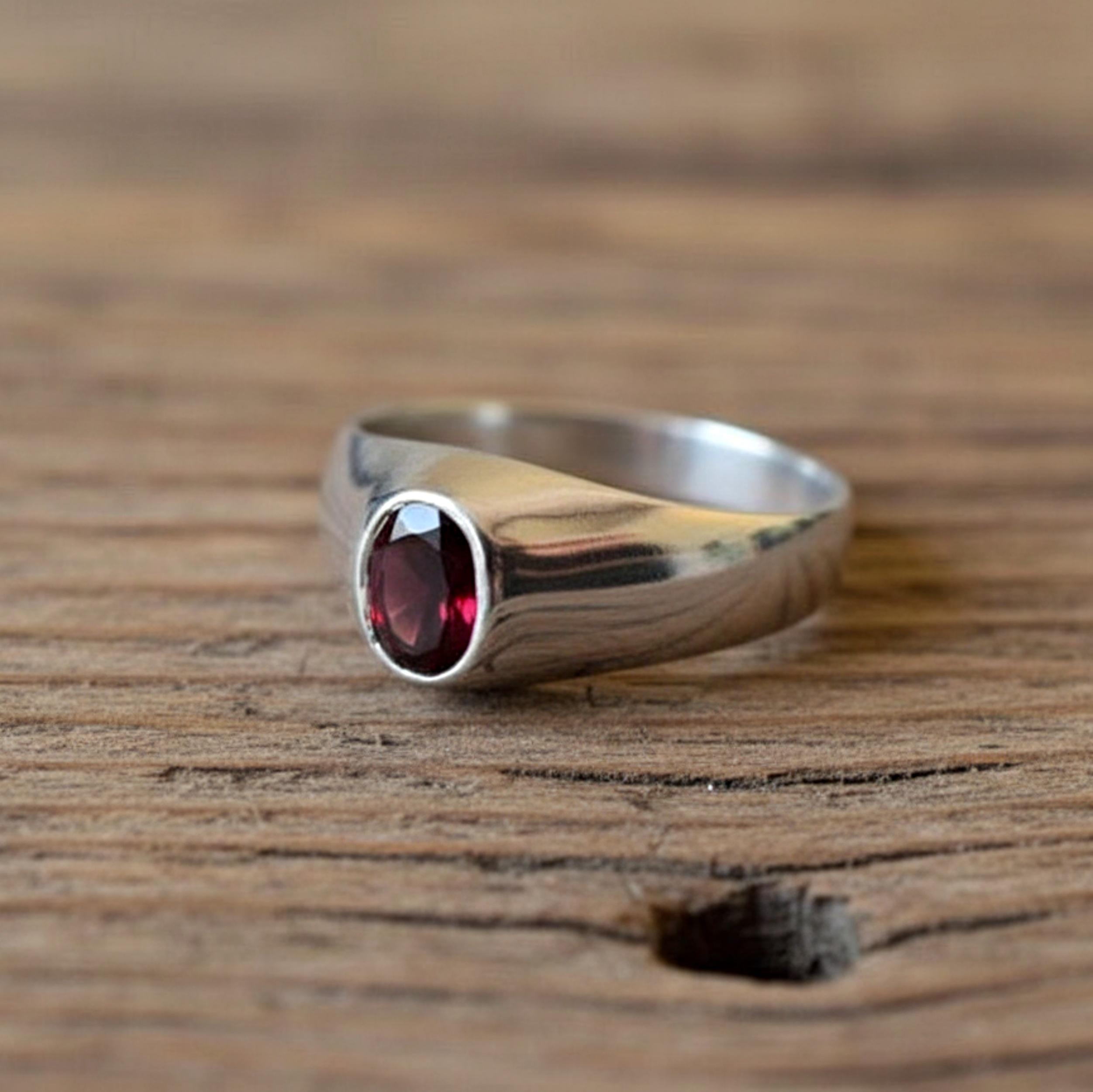 

Кольцо с натуральным красным гранатом, 925 проба, цельное стерлинговое серебро, кольцо-печатка для мужчин и женщин, украшения ручной работы 12 медный