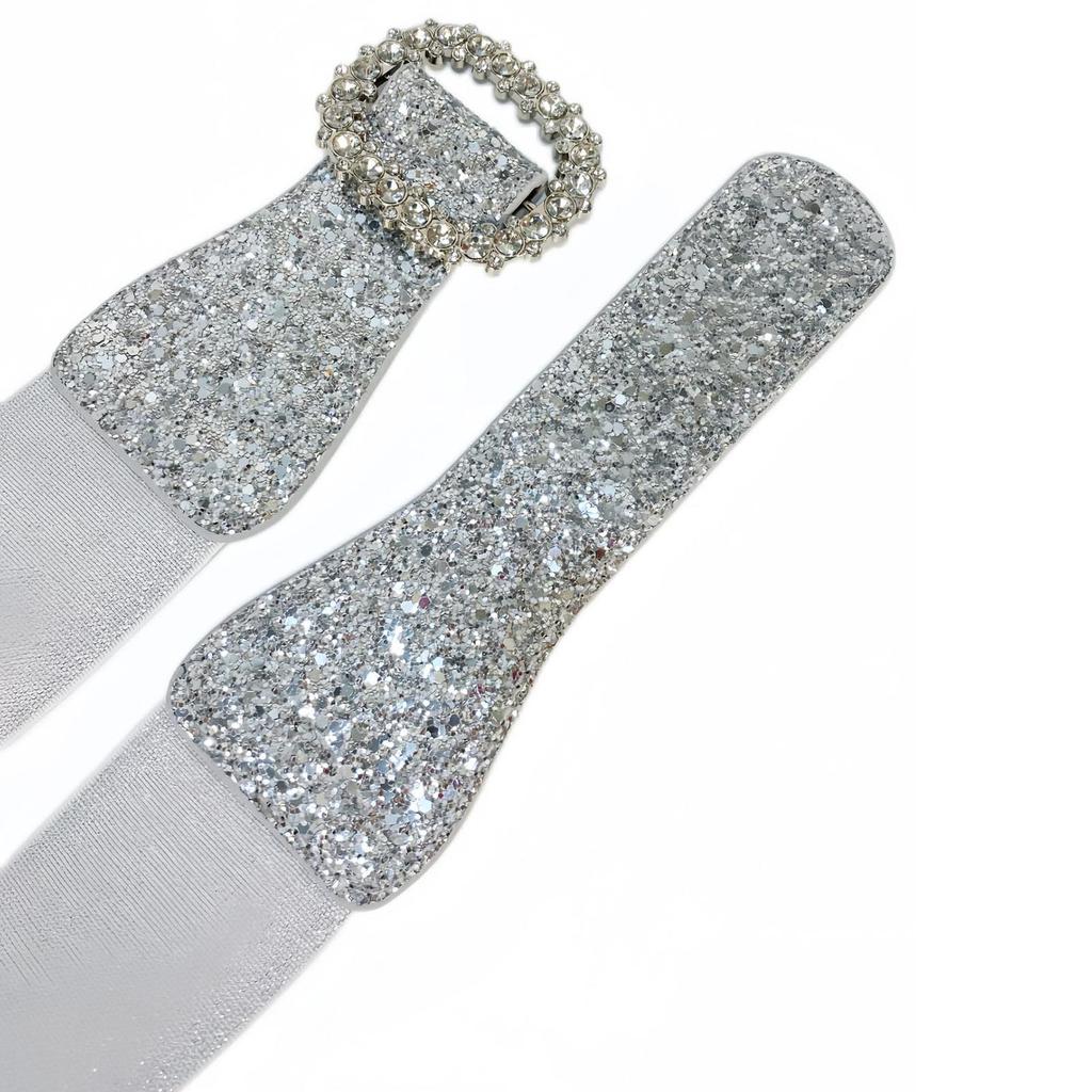Women Elastic Waist Belt Sequin Glitters Corset Stretchy Band Leopards Belt Elegant Waist Accessory