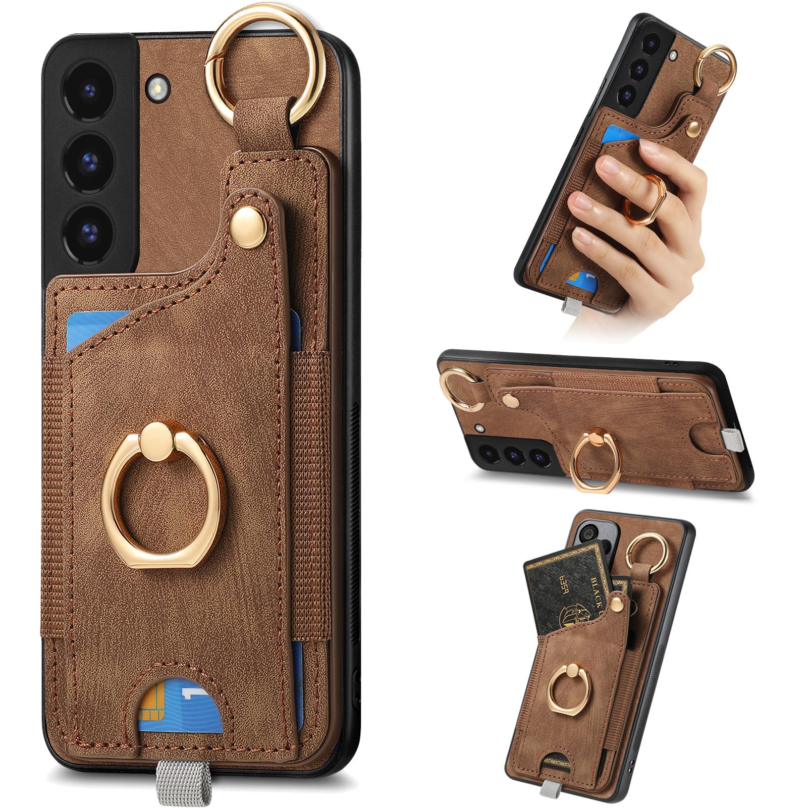 

For Samsung Galaxy S22 5G Case Card Holder PU Leather+TPU Phone Shell Brown