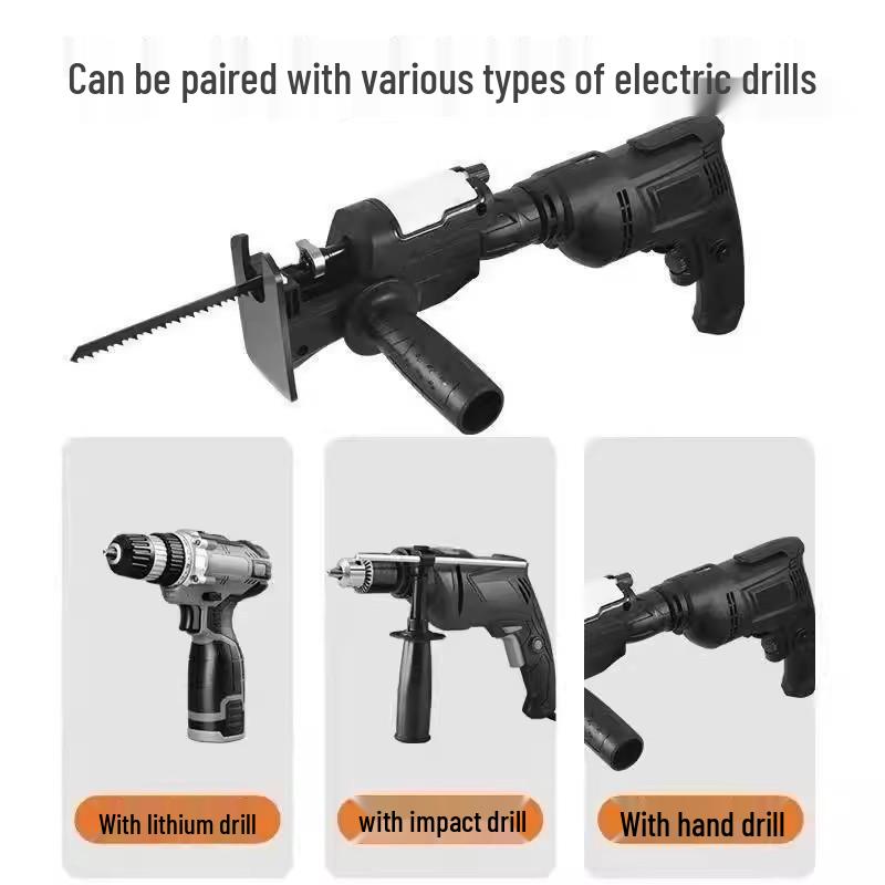 

Electric Drill-to-Chainsaw Conversion Head: Multifunctional Reciprocating Saw and Cutting Tool Accessory. Handheld Drill Conversion Head - 3 Saw Blades