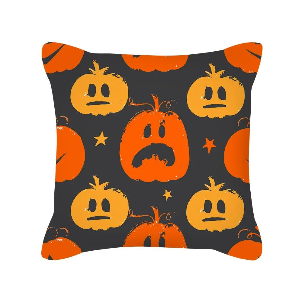 Halloween Cartoon Black Cat Ghost Pumpkin Print Cushion Cover For Home Living Room Sofa Decoration Square Pillowcase