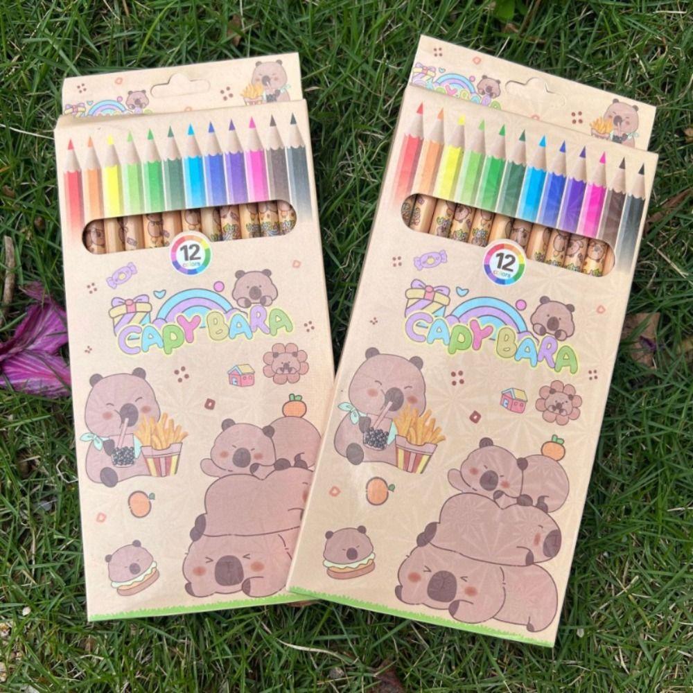 New 12 Colors Capybara Colored Pencils Wooden Art Supplies Colour Pencil Cartoon Sketching Drawing Coloring Pencil School Office