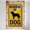 Vintage Beware of German Shepherd Dog Warning Tin Sign, Rustic Aged Metal Wall Decor with Distressed Background, Hanging Hole, 8