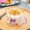 For Sanrio Pochacco Kuromi Glass Cup Cartoon Transparent Water Cup Home Breakfast Oatmeal Mug with Colored Handle Gifts for Kids