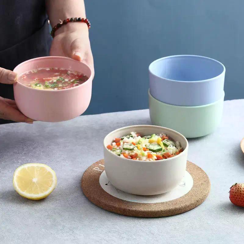 1pc Solid Color Wheat Straw Bowl Fruit Vegetable Dessert Rice Bowl Lightweight Food Bowls Household Kitchen Dining Tableware
