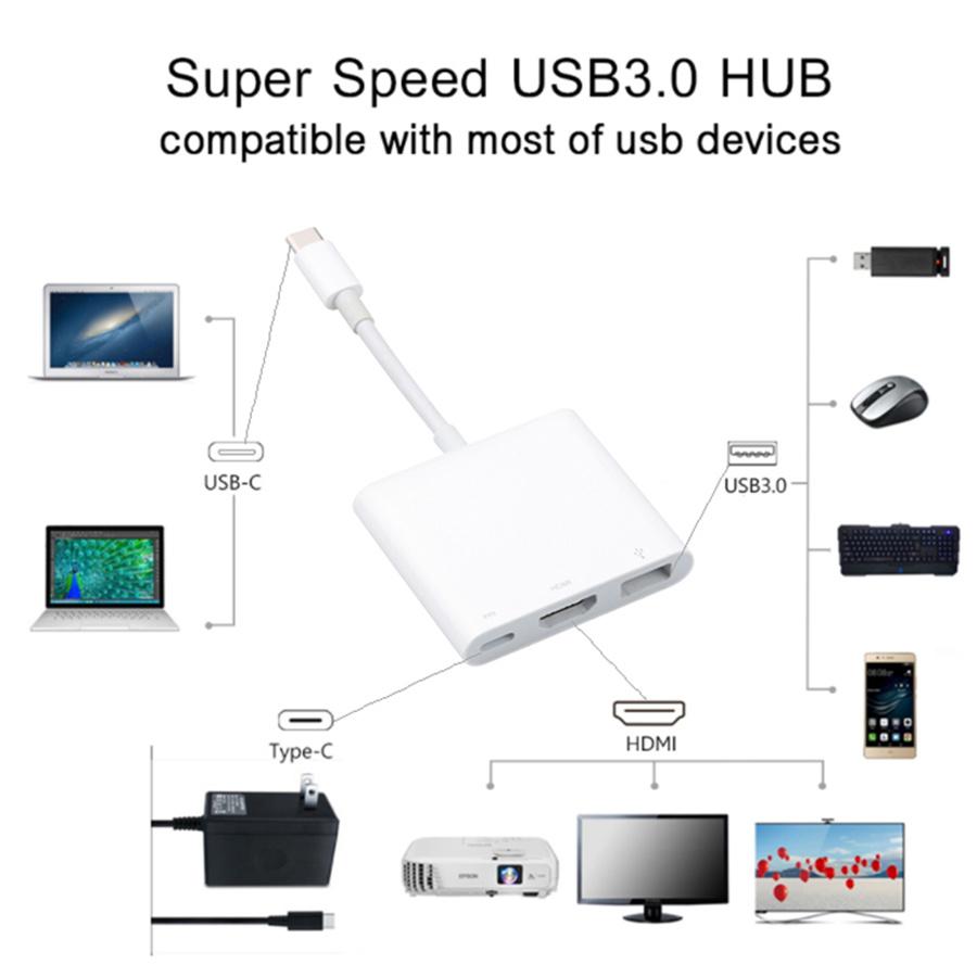 USB-C Digital AV Multiport Adapter With USB Port White Durable For Apple