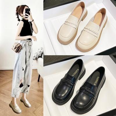 Kleine Lederschuhe Damen Frühjahr Neue Britische Stil Dicken Absätzen Einzelne Schuhe mit EINEM Pedal Loafer Damen Schuhe