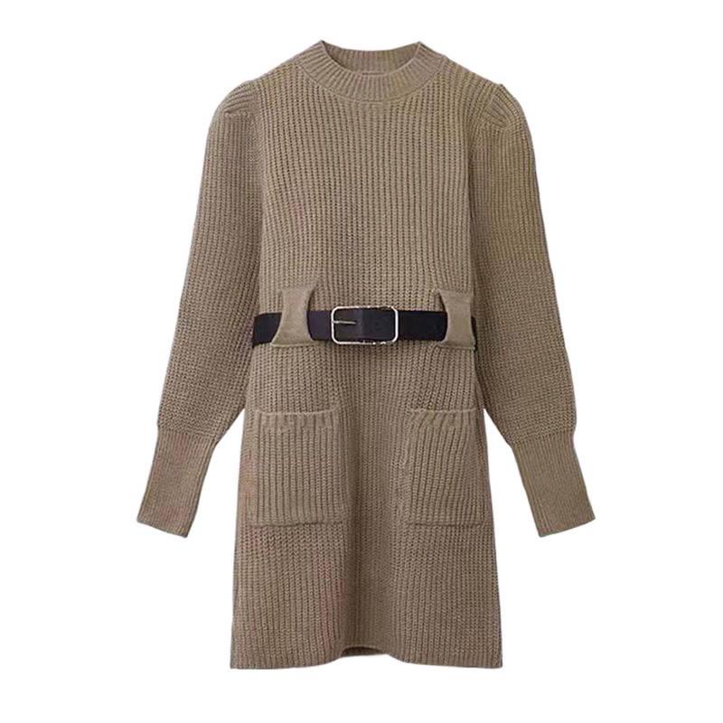 Plus Size Women's Korean-Style Fashion Knitted Dress: Autumn/Winter Waist-Slimming, Figure-Flattering Trend.