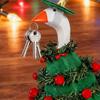 Christmas Goose Outfit Funny Green Porch Goose Costume with Hat for 23" Goose Statue
