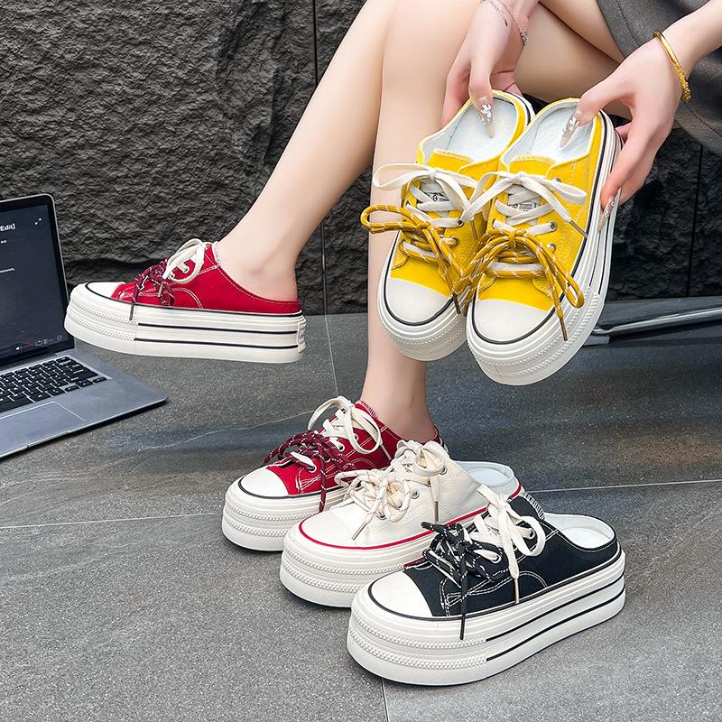 Thick-soled heightening half-tray espadrilles women's 2025 summer new one-pedal versatile flat-bottomed lightweight thick-soled slippers women