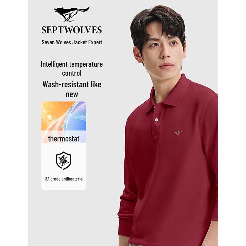 SEPTWOLVES Men's Cotton Blend Long Sleeve Polo Shirt