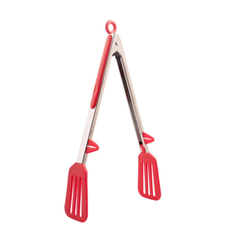 9/12 Inch Spatula Tongs with Stand Red Cooking Tongs Slotted Silicone Tongs for Kitchen Grilling BBQ Buffet Serving