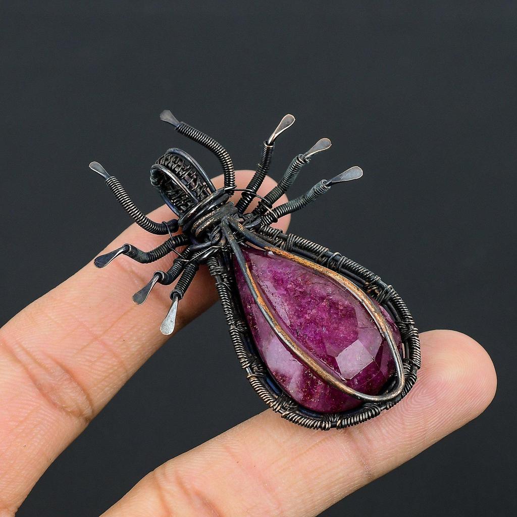 Ruby Pendant Gemstone Jewelry, 999 Copper Wire Wrapped Handmade Pendant, Latest Design Jewelry