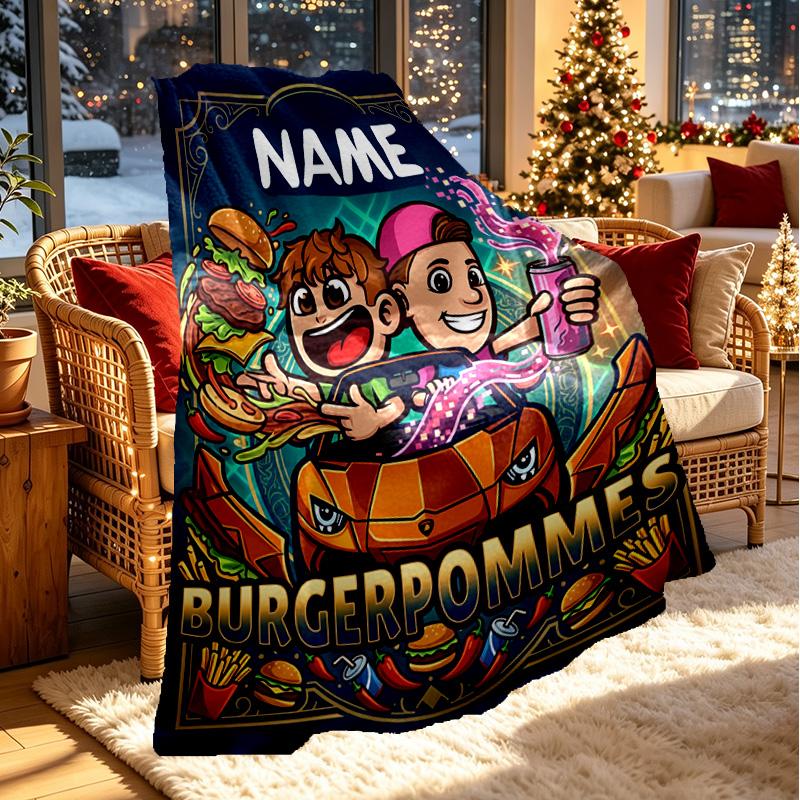 Custom Name Personalized Burgerpommes Print Blanket, Home Decor, Bedroom, Sofa, Camping, Couch, Gifts for Birthday ChristmasEnthusiasts