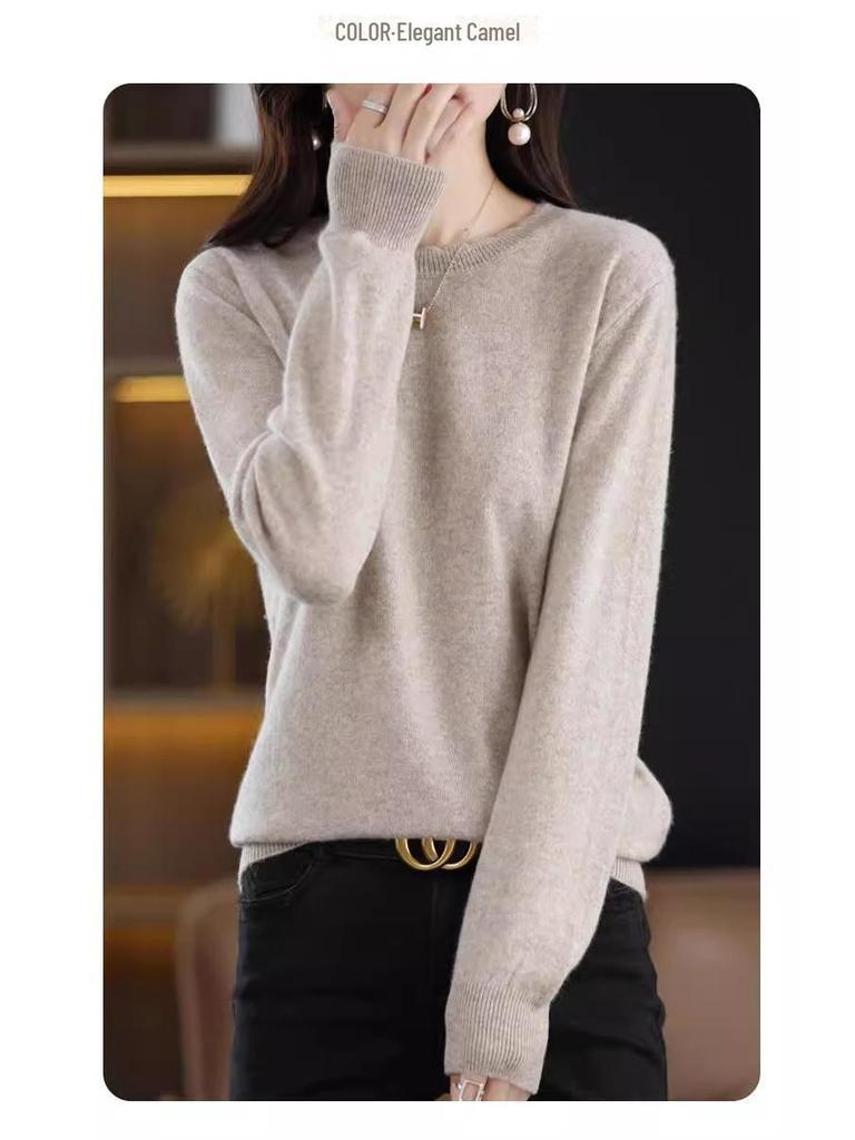 Dámský ležérní krajkový svetr s kulatým výstřihem, slim fit, s dlouhým rukávem - Měkký úplet Kolekce podzim/zima 2024