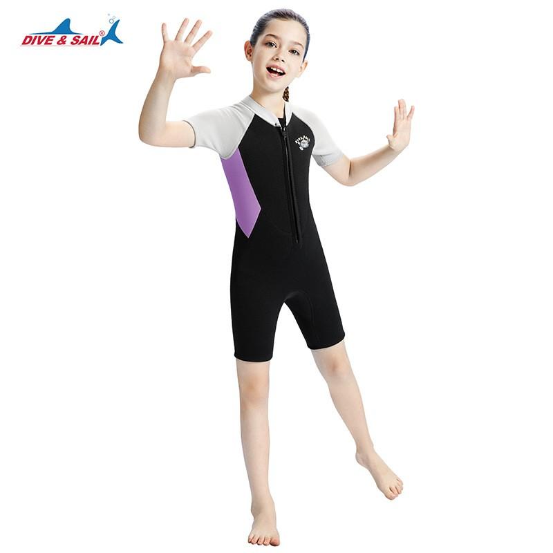 Kids 2.5mm Wetsuit Girls Short Sleeve Full Body Dive Snorkel Suit Warm Thermal Neoprene Swimwear Winter