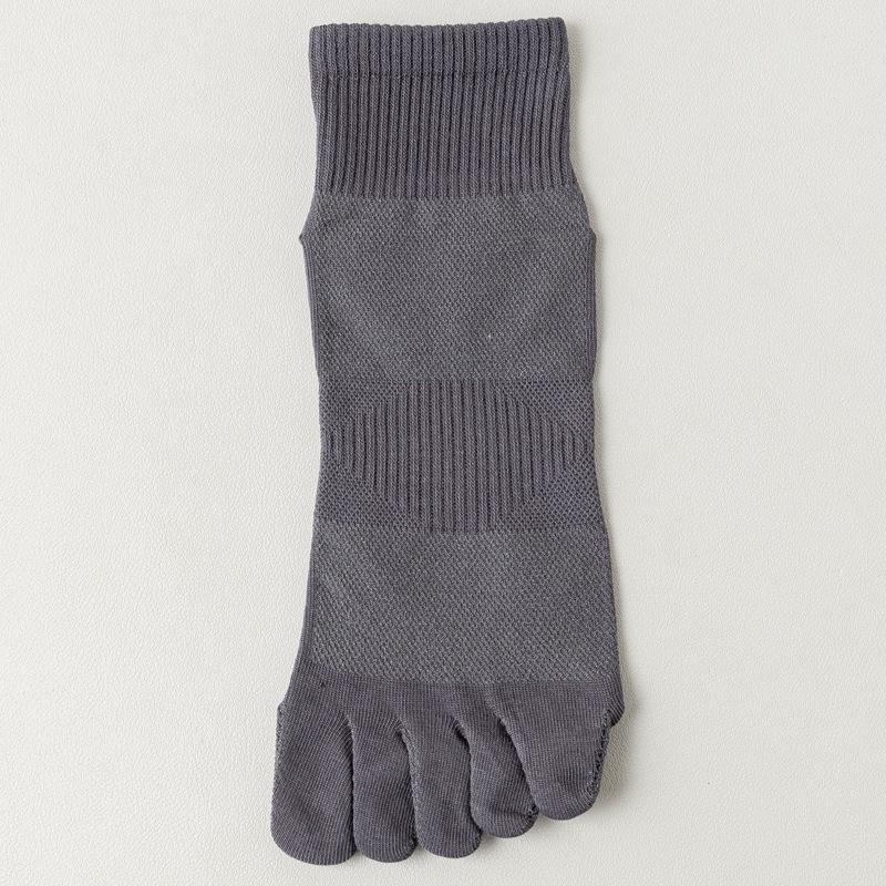 Men's Mid-Calf Five-Toe Cotton Socks - Spring/Summer, Sweat-Wicking, Deodorizing, Solid Color, Seamless, Long, Mesh, Sports, Split-Toe.