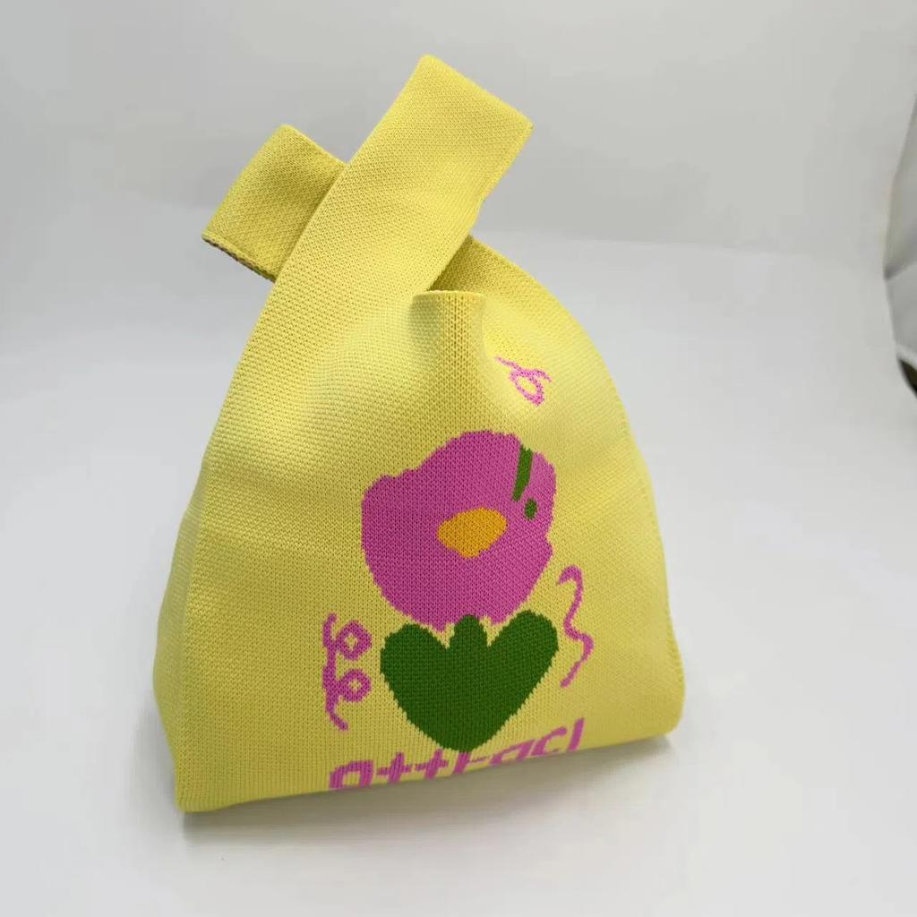 Women's Knot Wrist Bag Handmade Knitted Bag Portable Mini Striped Tote Bucket Phone Bags Large Capacity Autumn Winter Handbags