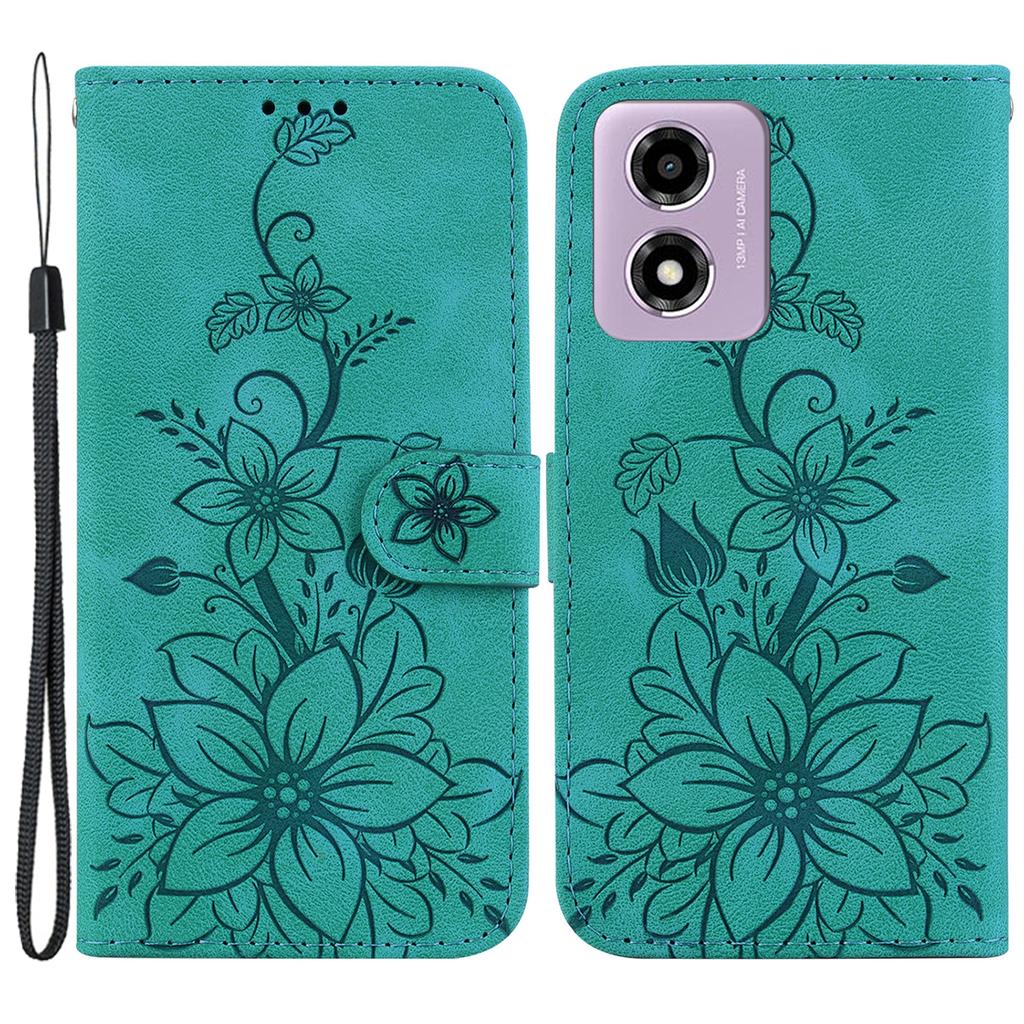 For Motorola Moto G04s 4G/E14 4G Case Lily Flower Imprint Leather Phone Cover with Stand