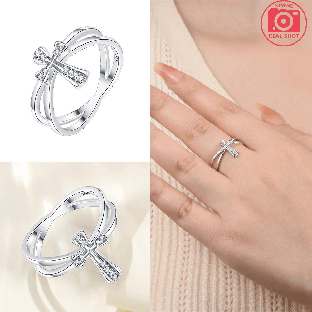 copper Star Shape Moon Ring Cross Butterfly Design White Zircon Ring Authentic copper Iris Flower Ring Valentine Gift Women Jewellery