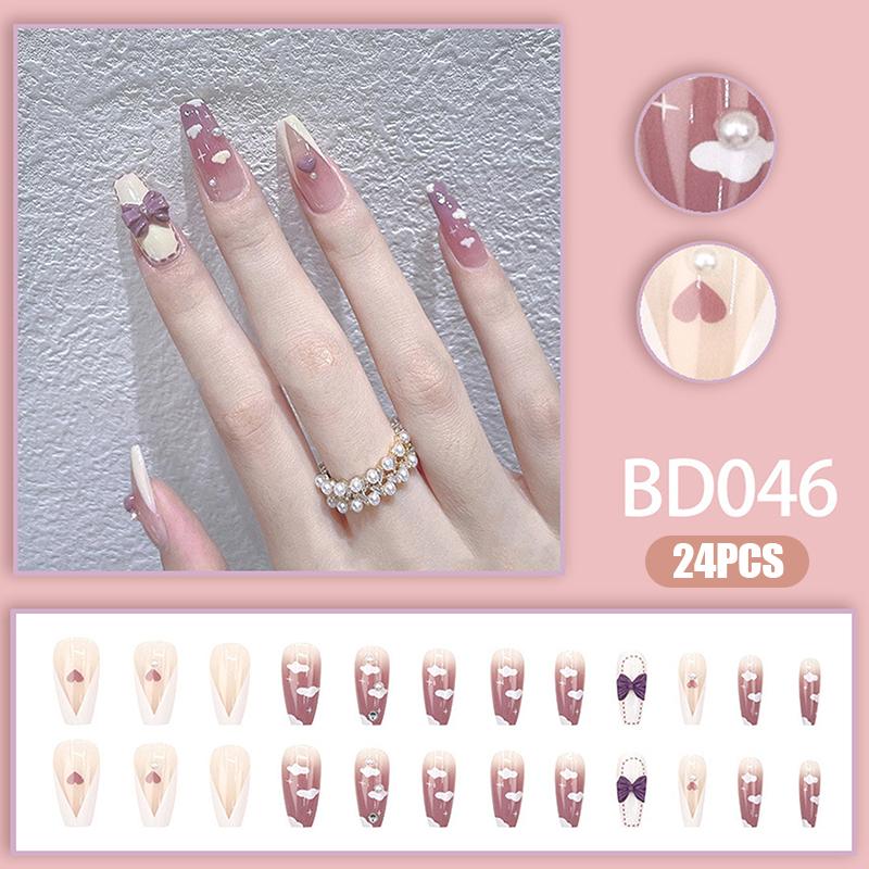 

24 шт. французских накладных ногтей, водонепроницаемые, накладные ногти, полное покрытие, желеобразный клей, салон красоты, любители ногтей A4