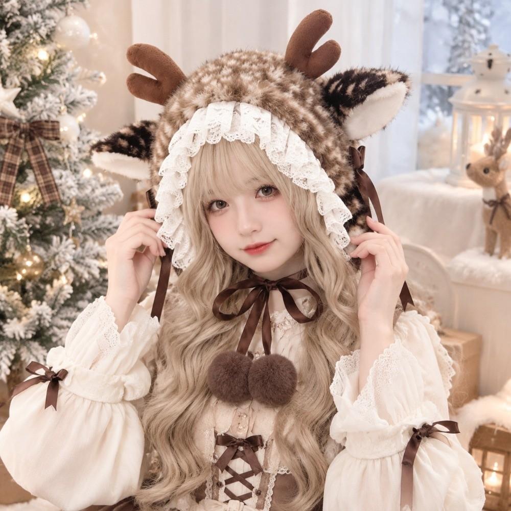 Warm Cross-tie Scarf Leg Cover Mink Fur Fake Collar Lolita Deer Pattern Faux Fur Hat  Women Ladies