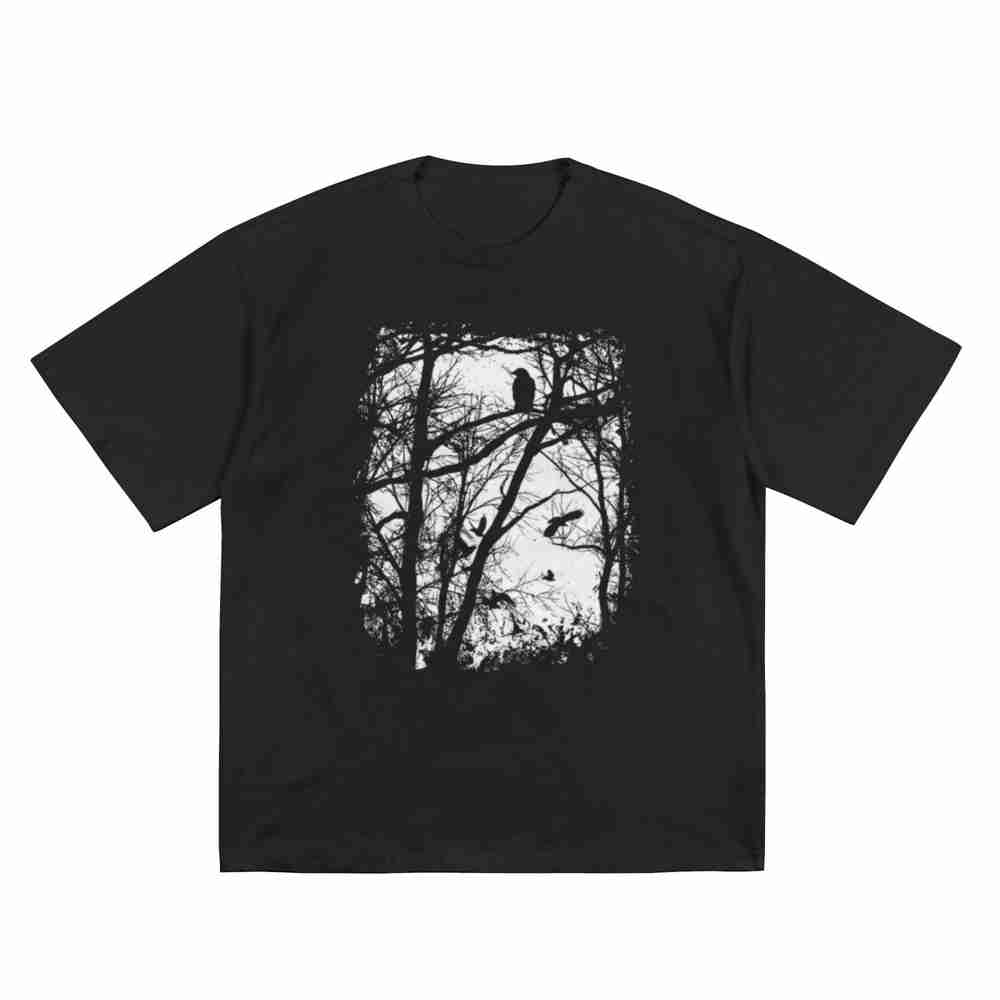 Gothic Retro Crow Tree Dark Tone Short Sleeve Tee 100% Cotton T-Shirt