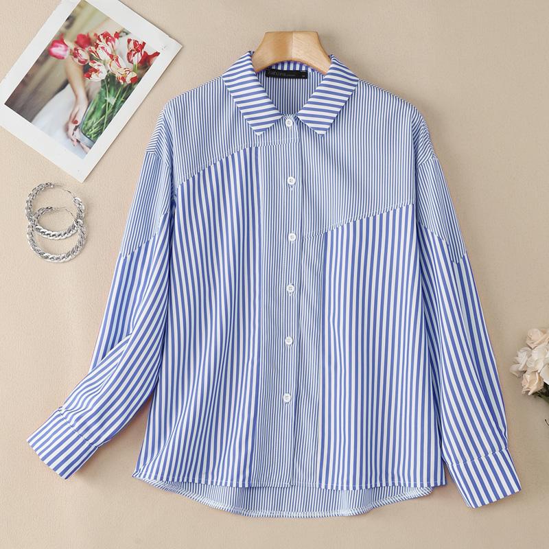 ZANZEA Women Casual Turn Down Collar Long Sleeve Loose Stripe Blouse