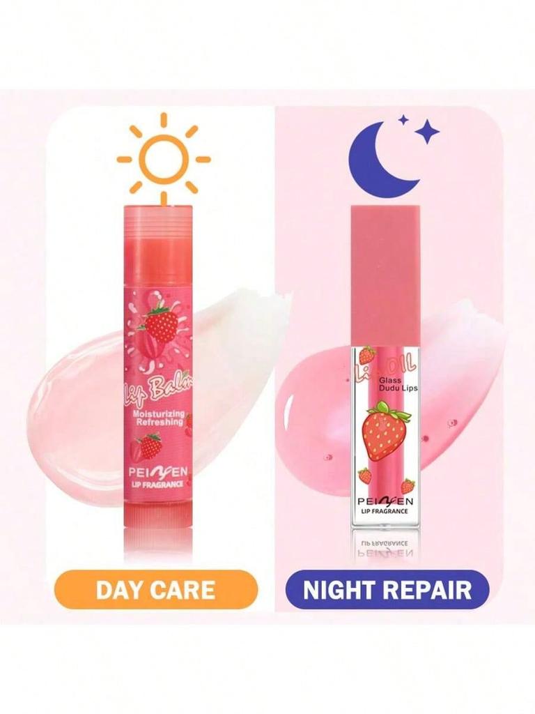 2pcs/Box [Christmas/Valentine's Day Gift] Lip Oil Lipstick, Strawberry/Blueberry Scent, High Moistur