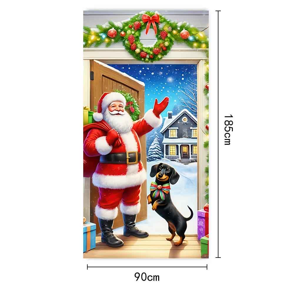 Large Santa Claus Christmas Door Cover 2025 Xmas Outdoor Decoration Funny Santa Hanging Backdrop for Home Porch Front Door