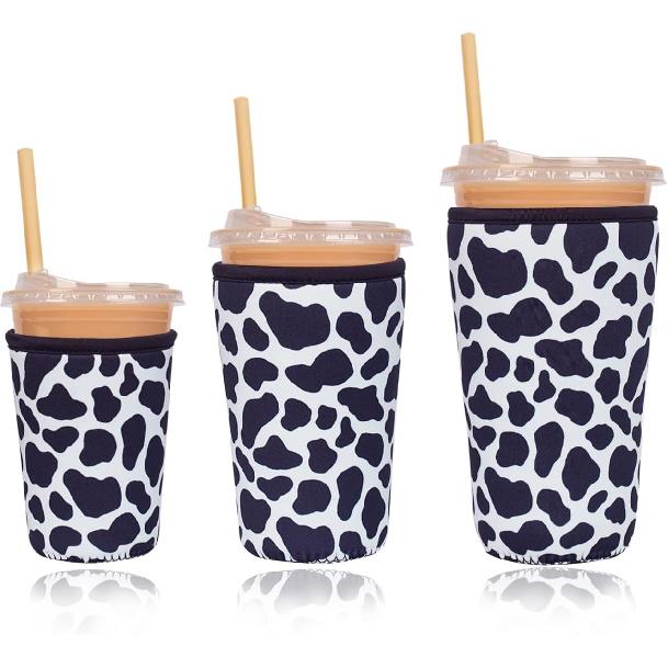 Reble Ulated Neoprene Iced Coffee Cup Sleeve, Durable Drink Sleeve for Cold Beverages, Beverage Holder for Iced Coffee, Floral Checkers