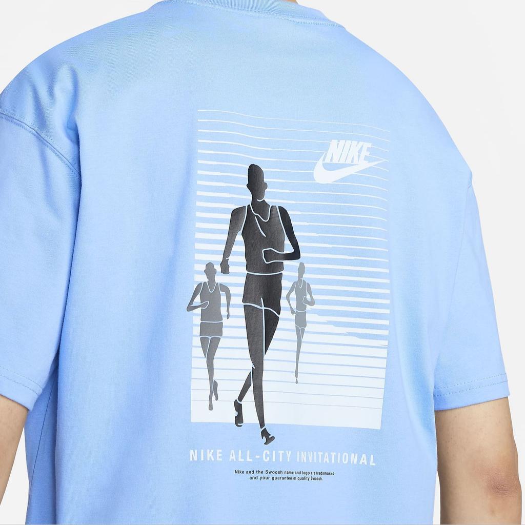 Nike Sportswear Logo Print Character Pattern Ribbed Crew Neck Short Sleeve T-Shirt Men Tops Sky-Blue FN7224-412