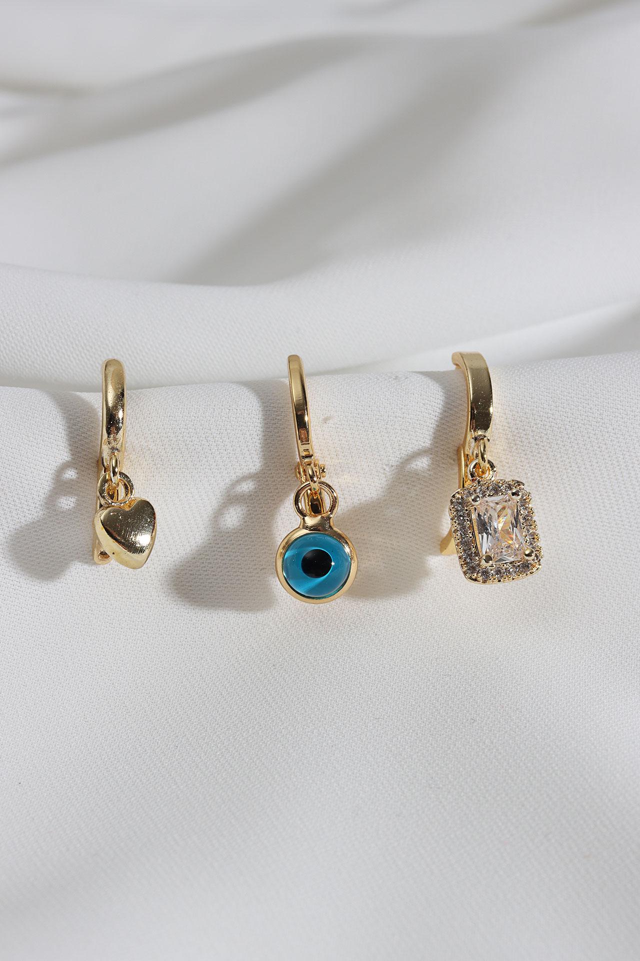 

Набор из 3 серег золотого цвета с фигурками багета