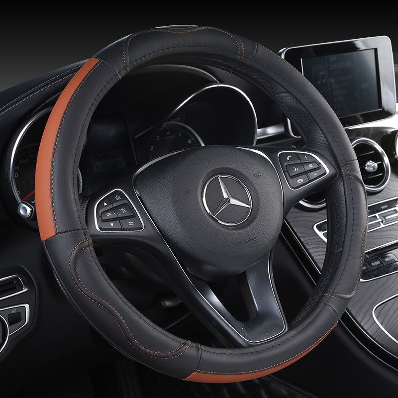 

[First Layer Cowhide] Car Steering Wheel Cover, Suitable for All Seasons, Non-Slip, Wear-Resistant, Sweat-Absorbent, Stylish Genuine Leather Cover Cowhide [Black Coffee Color] Round Shape