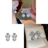 Elegant Floral Silver Plated Zircon Pearl Dangle Earrings For Women Home Party Wear