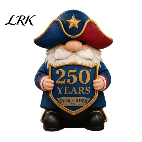 American Celebration Garden Art Patriotic Gnome Statue, 250th Anniversary Independence Day Decor, Resin Red White All Season Outdoor Decoration