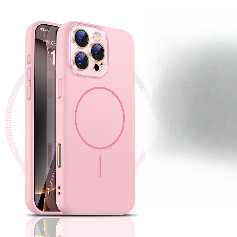 

Подходит для Apple 16 Тонкий Круг Сильная Магнитная Адсорбция Чехол для Телефона 14 Жидкий Силикон с Ощущением Кожи Кристальная Линза IPhone 15 iPhone 16promax розовый